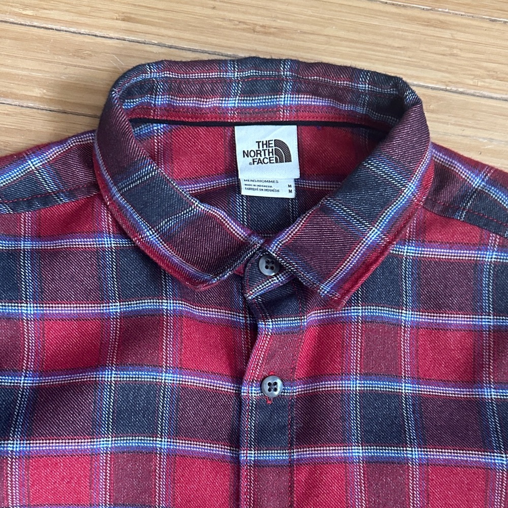 The North Face Men's Red and Black Plaid  Flannel Shirt